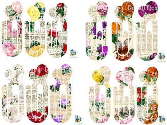 Dictionary Roses Bookmark - 12 Designs Bundle - Various colors - Heart bookmark - Instant Digital Download - PNG