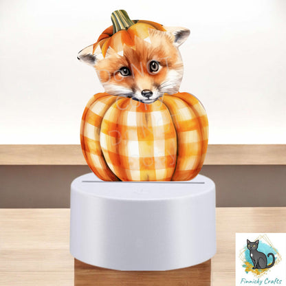 Fox in Pumpkin png - Sublimation Designs - Acrylic Light Base - Halloween Decor - Plaid Pumpkin, Night Light