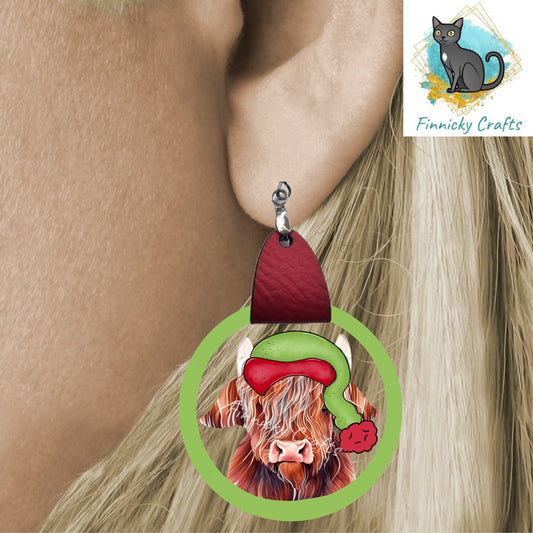 Highland Cow Leather Earrings Shape png - Green and Red Sublimation Designs - MDF and Acrylic