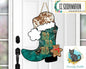 Turquoise and Leopard Cowboy Boot with Santa Hat and Gingerbread Man Spur Christmas Design png