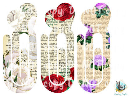 Dictionary Roses Bookmark - 12 Designs Bundle - Various colors - Heart bookmark - Instant Digital Download - PNG