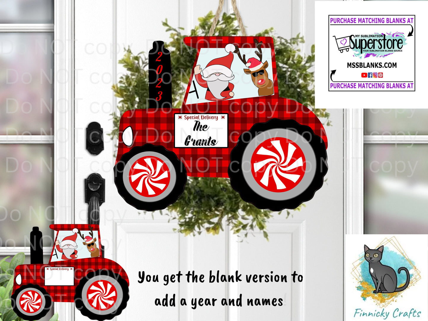 Tractor, Farmer, Special Delivery, Santa, Reindeer, Sublimation, Digital, PNG, Design, Download Only, Ornament, Decoration, Sign
