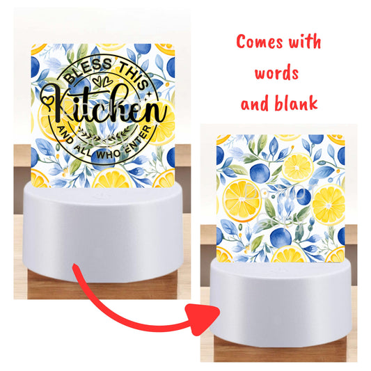 Mediterranean tiles and lemons png - Sublimation Designs - Square Acrylic - Light Base - Home Decor - Night Light - Kitchen - Words & blank