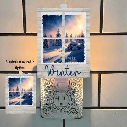 Window Scene Christmas Winter Customizable Ornament, Words and Blank, Sublimation, Digital, PNG, Design, Download.