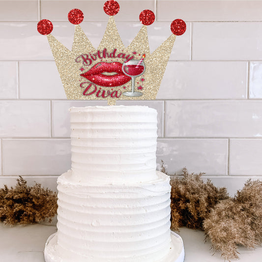 Gold Crown Cake Topper Birthday Diva Sublimation Design, Customizable Cake Topper, Cake Topper Design, Birthday
