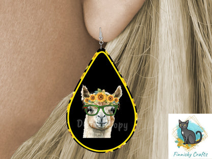 Cute Alpaca Trio/Sunflower Large hair clip, small hair clip, earrings, sublimation, png