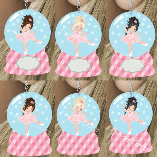 Snow Globe, Ballerinas, PNG, Design, Digital Download, Sublimation, Decoration, Gift, Earrings, Tags,  Hair Bows, Blank, Customizable