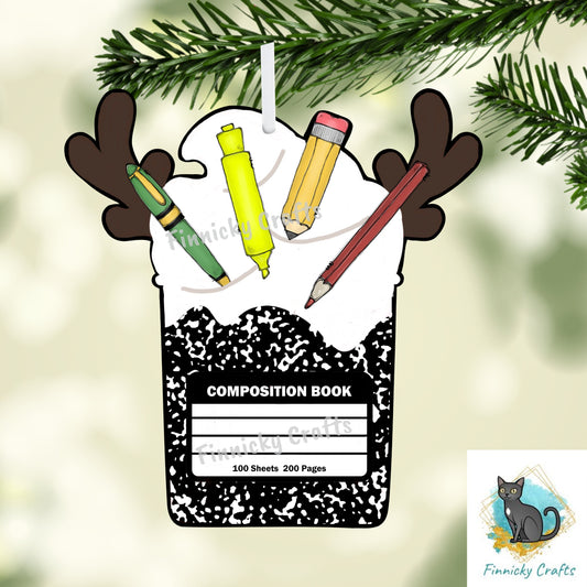 Teacher Reindeer Coffee - Christmas Customizable Ornament, Composition book, Nightlight, Sublimation, Digital, PNG, Download, MDF & Acrylic