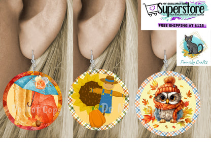 Round Design, Scarecrow, Owl, Rain, Rain Boots, Sublimation, PNG, Digital Download, Earrings, Door Hanger, Decoration, Car Coaster