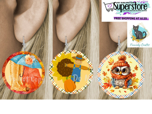 Round Design, Scarecrow, Owl, Rain, Rain Boots, Sublimation, PNG, Digital Download, Earrings, Door Hanger, Decoration, Car Coaster