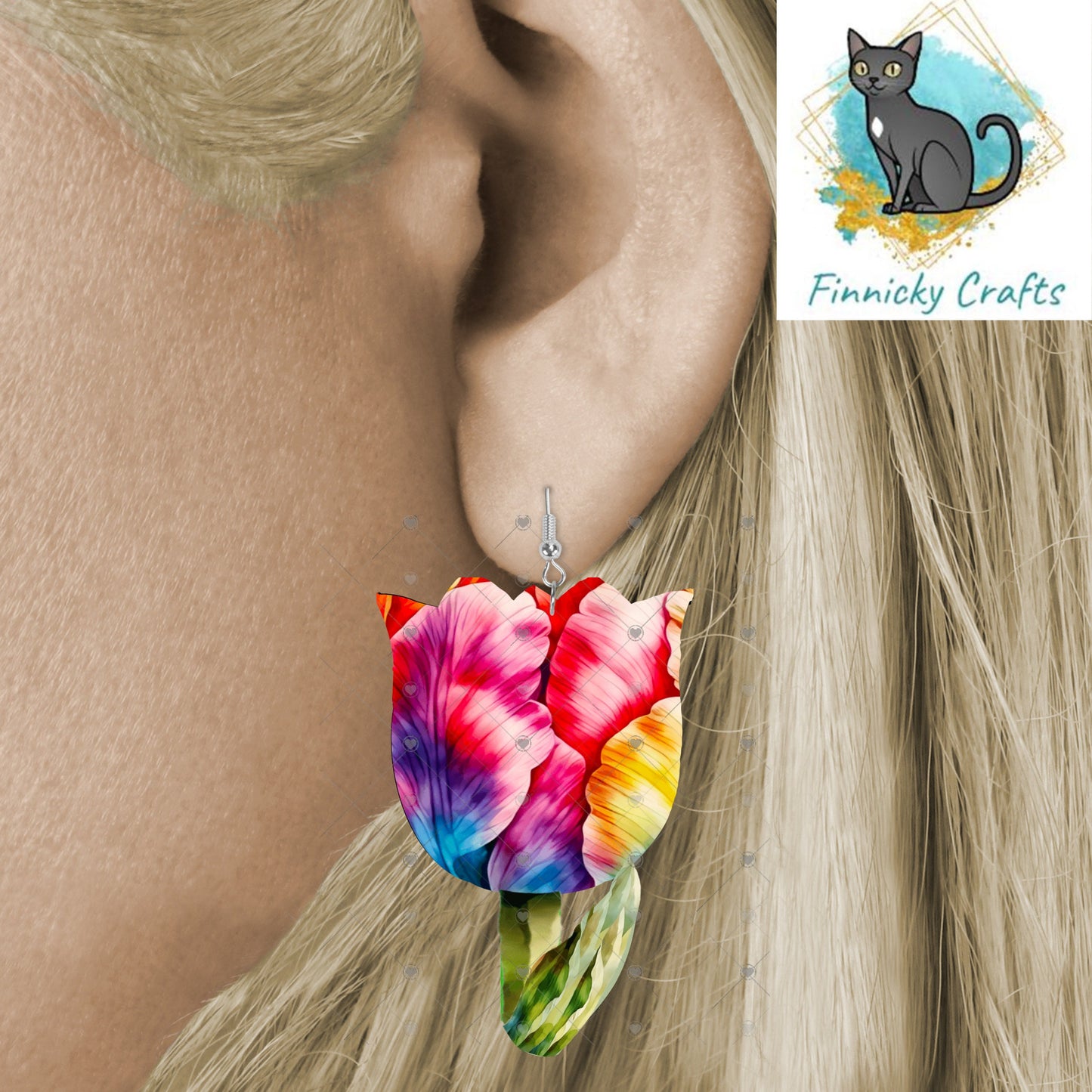 Tulips Sublimation Flower Digital Design- 4 colors - Bundle - Earrings - Signs - Design - keyring - badge reel - bag shirt design