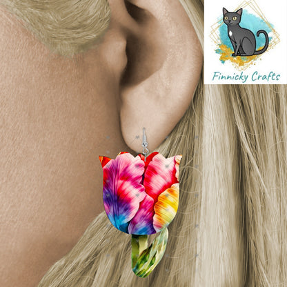 Tulips Sublimation Flower Digital Design- 4 colors - Bundle - Earrings - Signs - Design - keyring - badge reel - bag shirt design