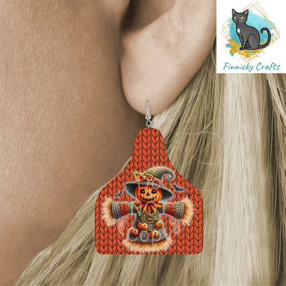 Halloween Cow Tag Shape Bundle png - Sublimation Designs Wall Hanger - Earring Png - Crochet Alien, Scarecrow, Skeleton