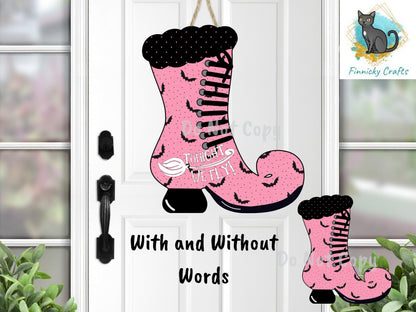 Halloween, Pink Witch's Boot, Spooky, Bats, Tonight We Fly, Welcome, Earrings, Door Wall Hanger, Sublimation, Digital, PNG, Design, Download
