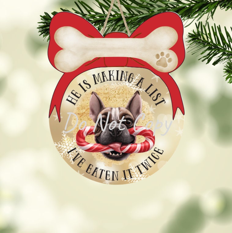 Customizable Ball with bow; Santa's naughty list, dog ate list Christmas, sign, Ornament png