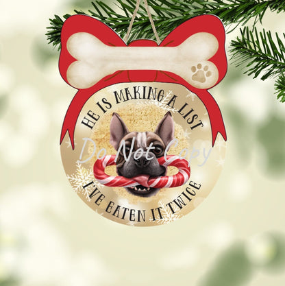 Customizable Ball with bow; Santa's naughty list, dog ate list Christmas, sign, Ornament png