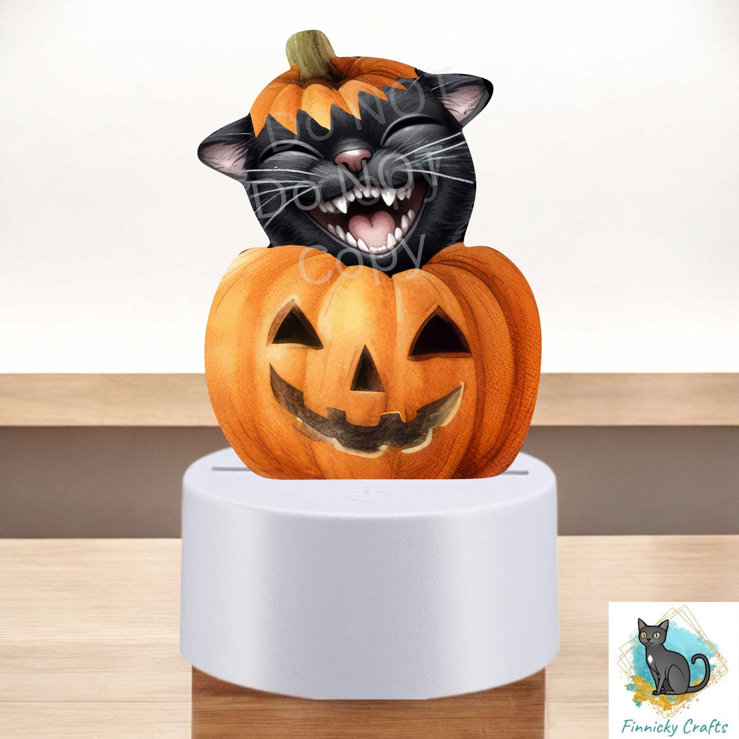 Black Cat in Pumpkin png - Sublimation Designs - Acrylic Light Base - Halloween Decor - Laughing Cat, Jack O'Lantern Night Light