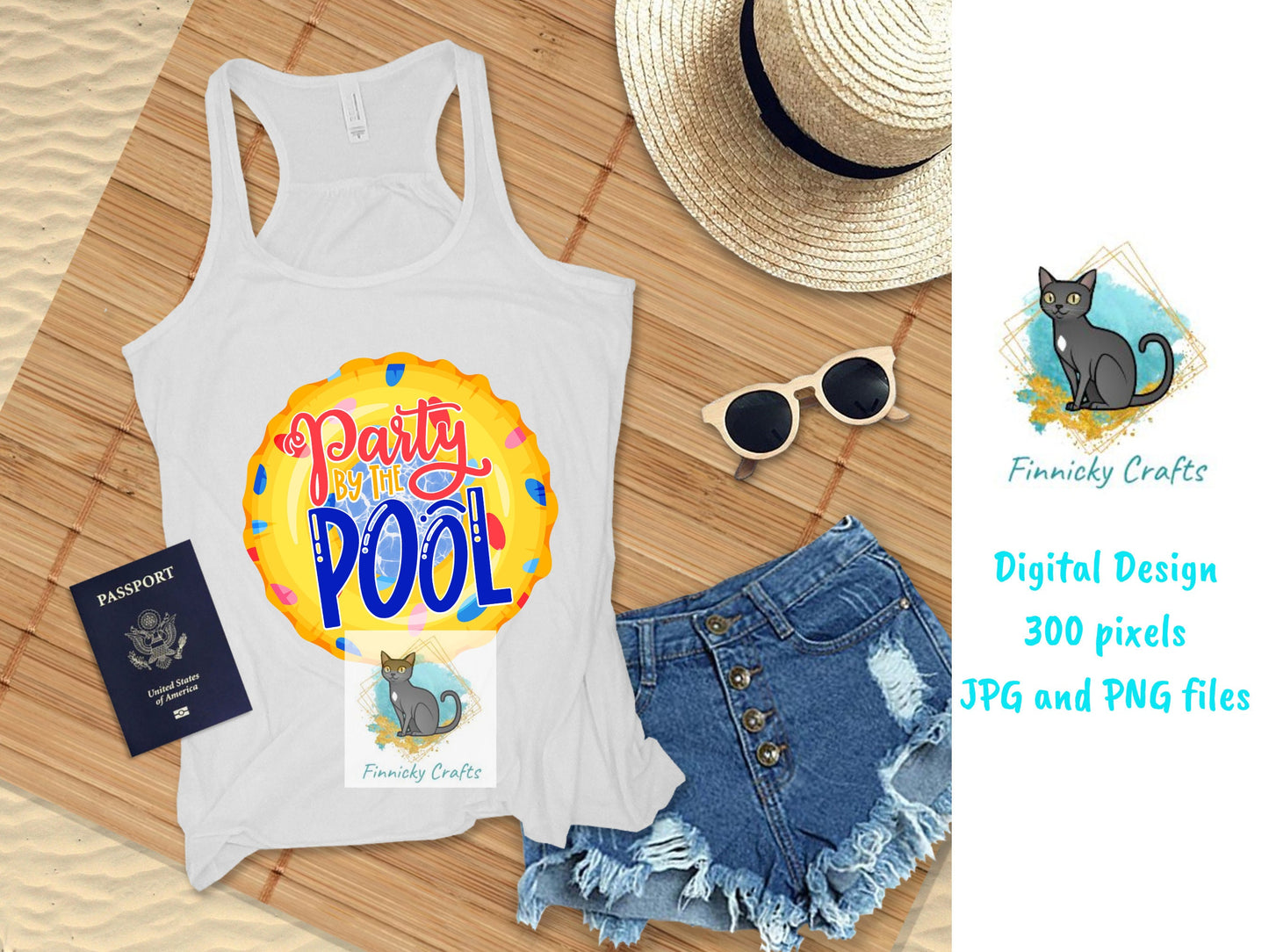Party by the Pool Round Sign - T-shirt - Hat - Pillow - Apron - Coaster - Cup - Bag Design - Digital Download