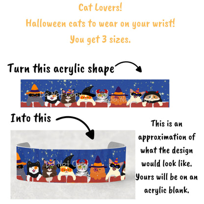 Halloween Cats on a brick wall, Bracelet Cuff Sublimation Designs - Small, Medium, Large PNG files