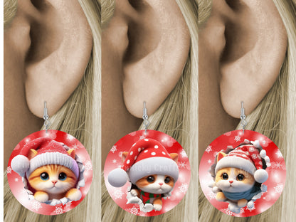 Circle Round 3D Christmas Cats Customizable Design Bundle, Sublimation, Digital, PNG, Design, Download