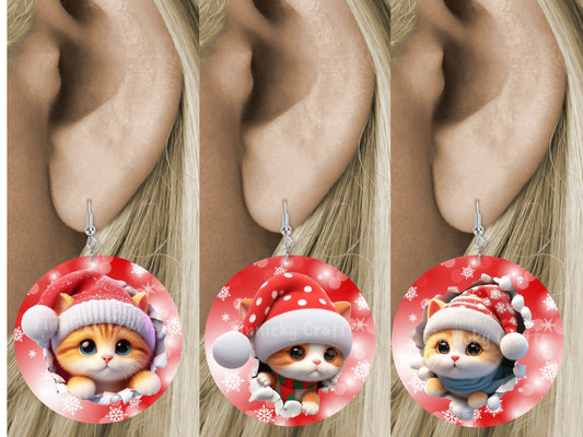 Circle Round 3D Christmas Cats Customizable Design Bundle, Sublimation, Digital, PNG, Design, Download