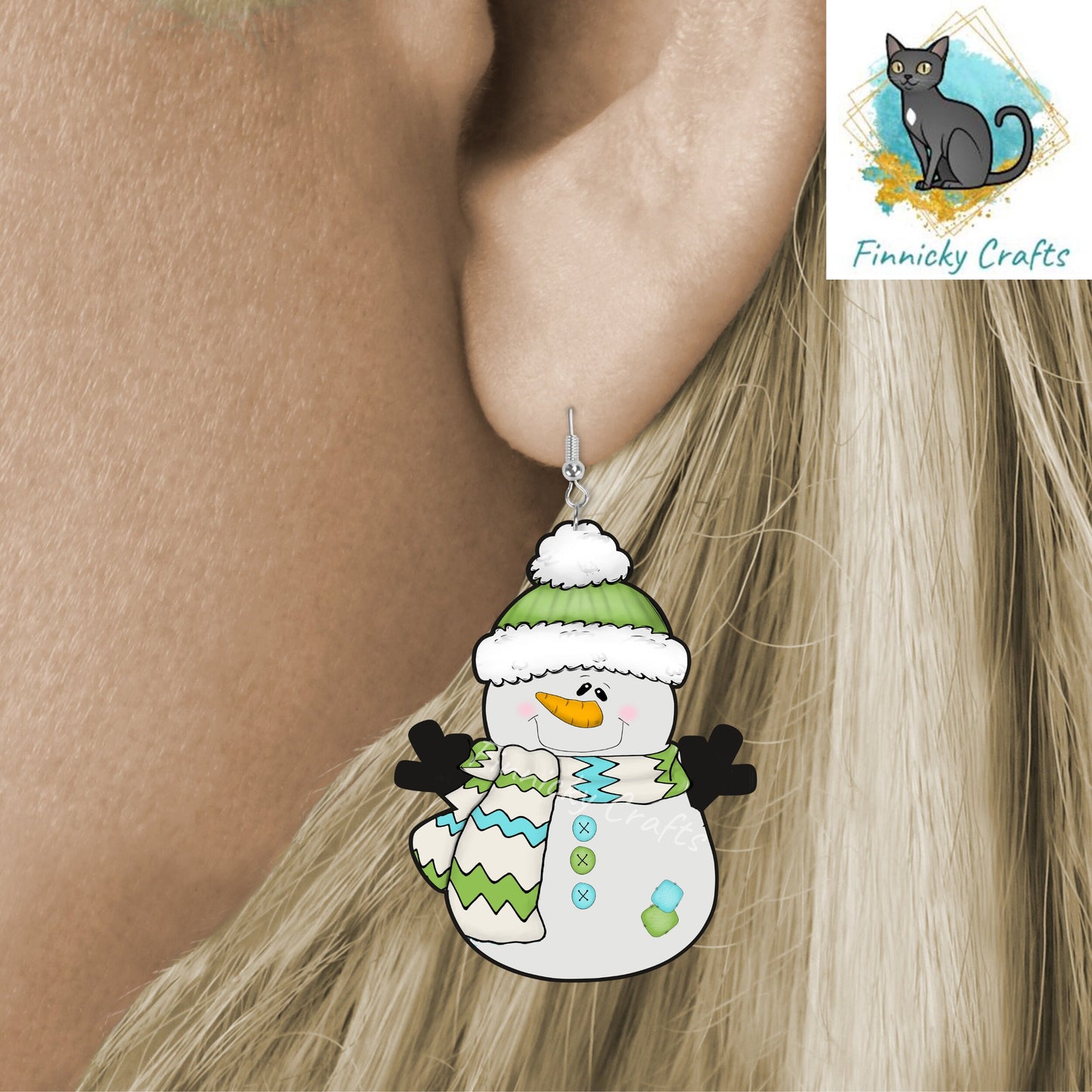 Snowman with hat and scarf - Christmas Winter Ornament, Earrings, Nightlight, Sublimation, Digital, PNG, Design, Download, MDF and Acrylic