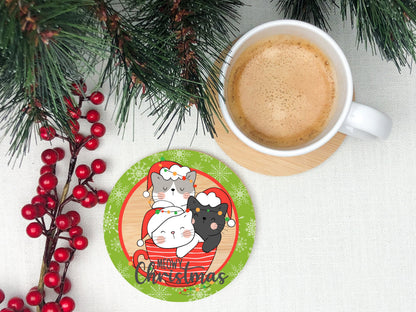 Meowy Christmas Round Sign - T-shirt - Hat - Pillow - Apron - Coaster - Cup - Bag - Ornament Design - Digital Download