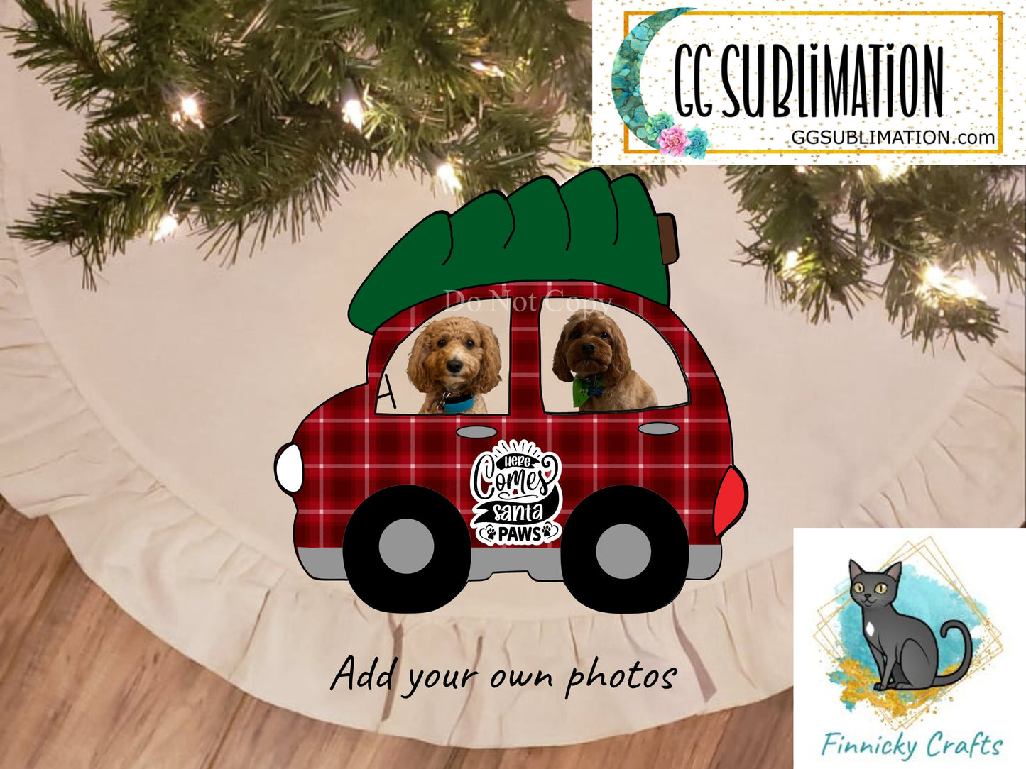Customizable Here Comes Santa Paws Red Plaid Christmas Design png - Add your photos