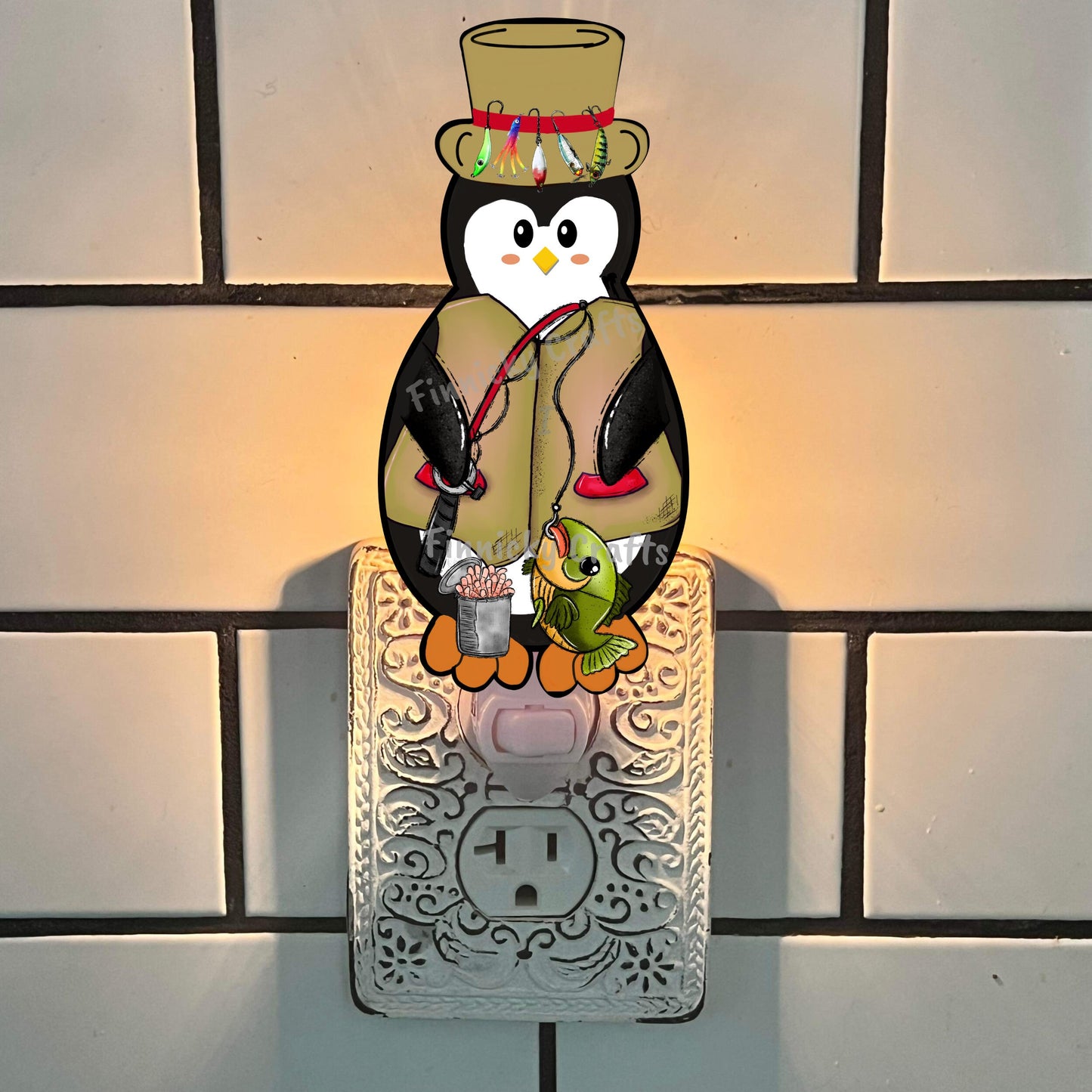 Fisherman Penguin  Ornament,  Nightlight, Decoration, Winter, Christmas, gift, Sublimation, Digital, PNG, Design, Download, MDF, Acrylic
