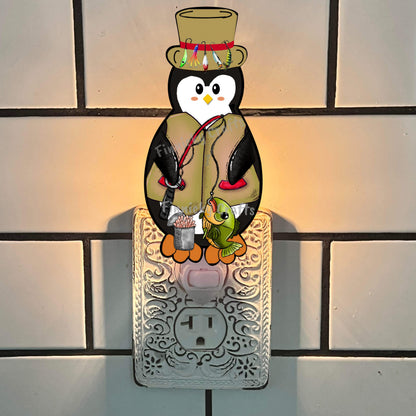 Fisherman Penguin  Ornament,  Nightlight, Decoration, Winter, Christmas, gift, Sublimation, Digital, PNG, Design, Download, MDF, Acrylic