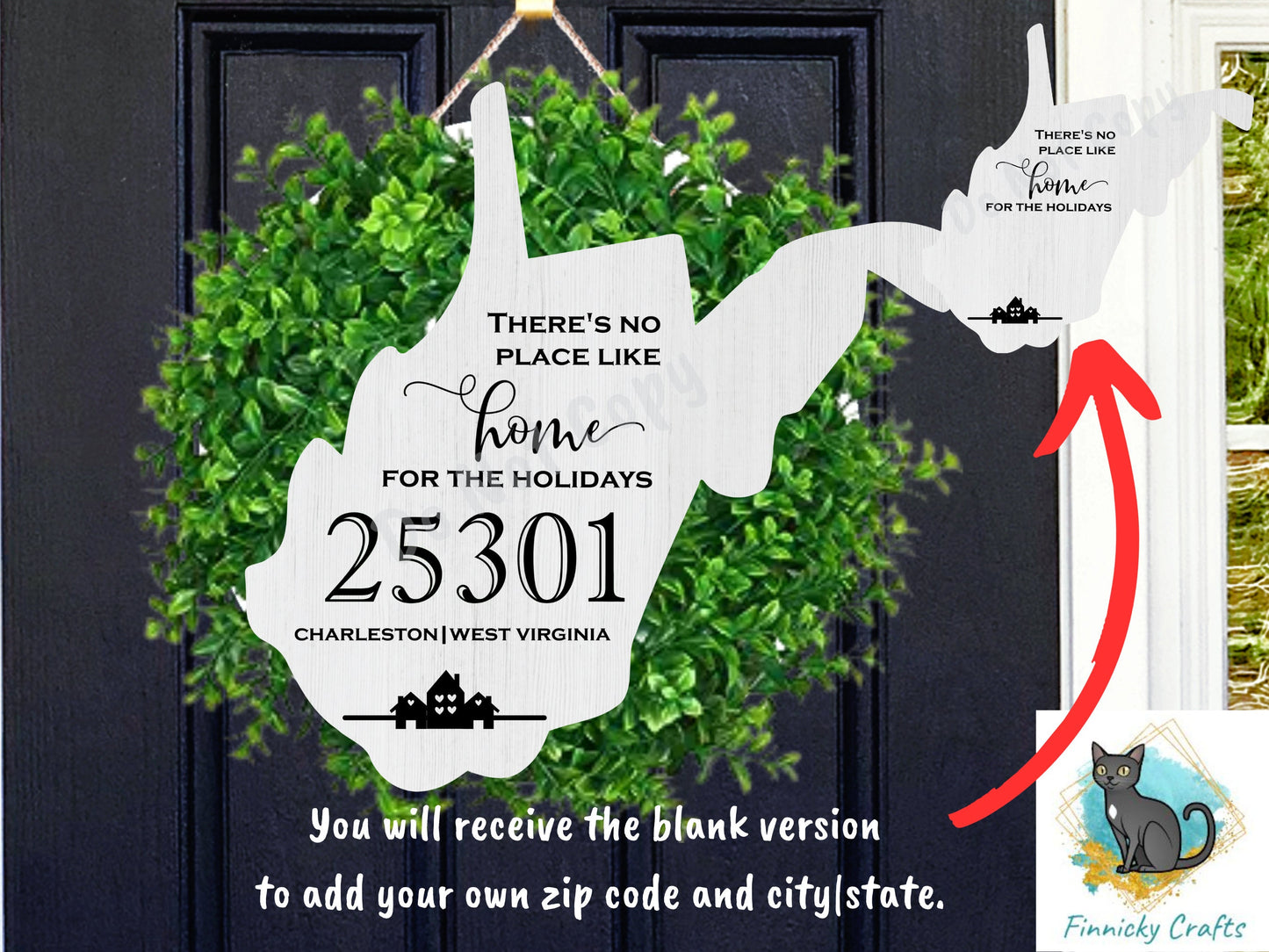 Customizable West Virginia State Shape, Home for the Holidays, Zip Code, Sublimation, PNG, Digital Download, Door Hanger, Ornament