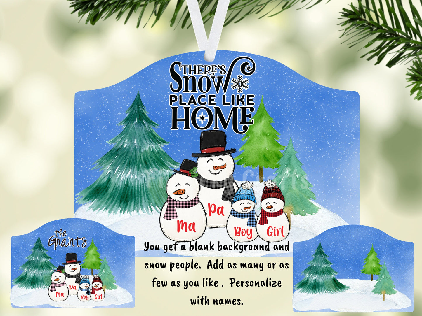 Customizable and Personalizable Rounded plaque, Snowman Family, Snow Place Like Home, Sublimation, Download Only, Ornament, Decoration, Sign