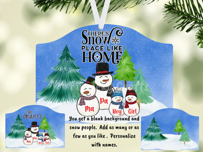 Customizable and Personalizable Rounded plaque, Snowman Family, Snow Place Like Home, Sublimation, Download Only, Ornament, Decoration, Sign