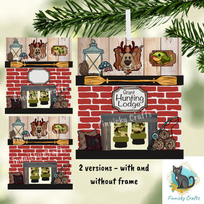 Santa Fireplace - Hunting Lodge - Customizable Ornament,  Sublimation, Digital, PNG, Design, Download, Hunters, Fishermen