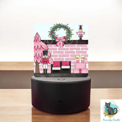 Pink Santa Fireplace - Light Base, Nightlight,  Sublimation, Digital, PNG, Design, Download, Presents, Nutcracker, Drummer.