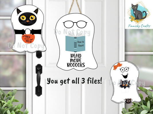 Ghosts Bundle, Sublimation, Reading ghost, TOT cat, ghost holding cat Digital, PNG Design, Earrings, Wall Decor, Door Hanger
