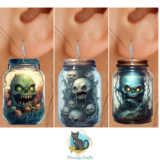 Halloween Mason Jar Sublimation Digital Design Bundle - Ghouls, Creatures - MDF, Acrylic - Earrings, Sign, Nightlight, Bag Charm