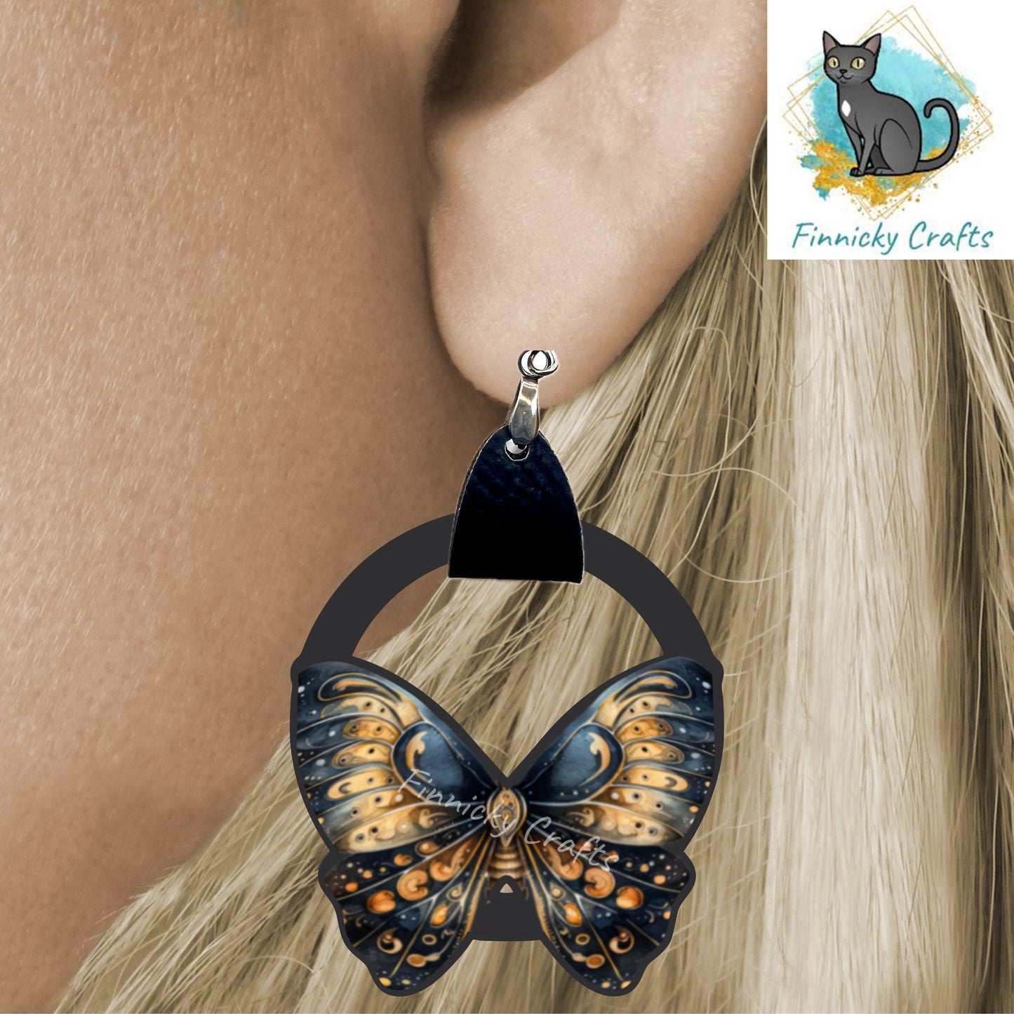 Leather Butterfly Earring PNG, Autumn Earring Design, Moths, Sublimation Leather Earring