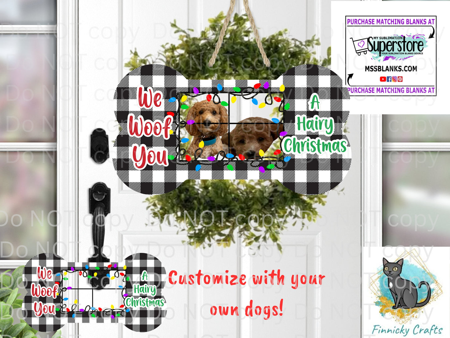 Customizable Dog Bone; We Woof You a Hairy Christmas; Sign, Ornament png
