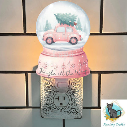 Jingle all the Way Snow Globe Ornament Add Personalization - earrings, night light, sign -  Christmas Ornament Digital File, pink car