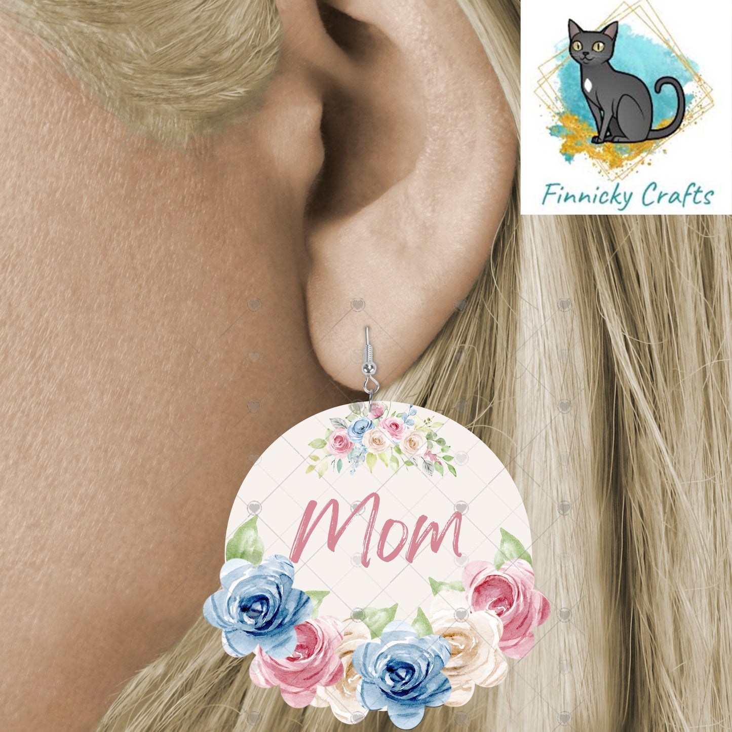 Welcome, Mom, Customizable Floral Round Door Hanger PNG File For Sublimation of Door Hangers, Earrings, Digital Design Download