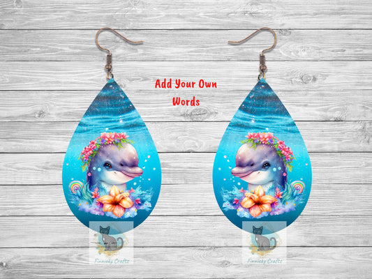 Customizable Dolphin Teardrop Shape png - Earrings Png - Dolphin Download - Sublimation
