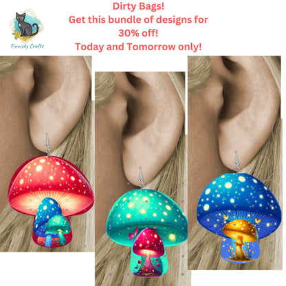 Mushroom Earrings Bundle Sublimation, Digital, PNG, Design, Download