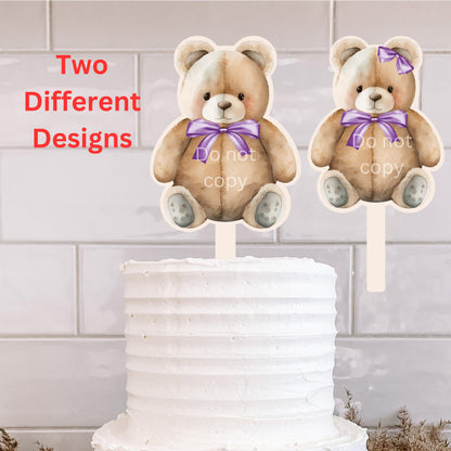 Teddy Bear with bows Cake Topper Bundle - 6 designs total -  Sublimation Design - green, purple, yellow png, Acrylic Sublimation, decoration