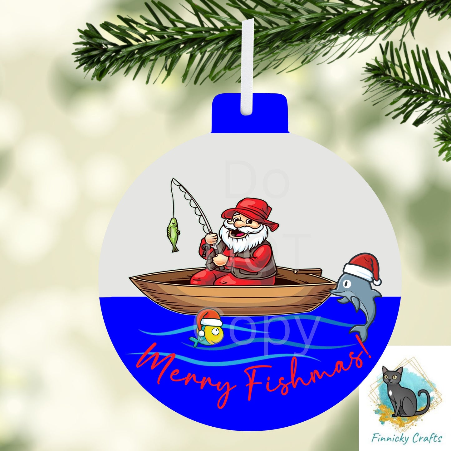 Fishing Bobber Ornament, Merry Fishmas, Christmas, Customizable, Santa fishing, Digital, PNG, Design, Download Only, Night Light, ornament