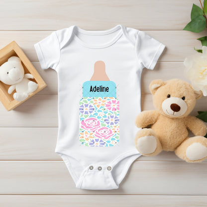 Pink, Purple and Blue Flower Baby Bottles Sublimation Digital Design - Decor, Ornament, keychain