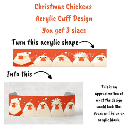 Cute Christmas Chickens Bracelet Cuff Sublimation Digital Designs - Small, Medium, Large PNG files - Acrylic