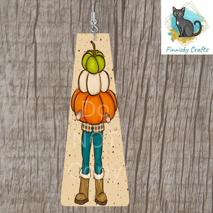 Modern Bar,Girl carrying Pumpkins, Fall Sublimation, PNG Digital Design, Earrings, MDF, Acrylic