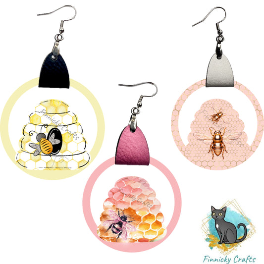 Leather Beehive Shape Earrings Bundle, PNG File For Sublimation Design, Digital Download