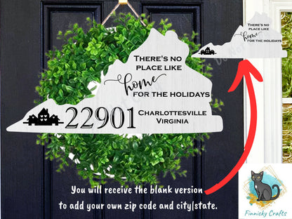 Customizable Virginia State Shape, Home for the Holidays, Zip Code, Sublimation, PNG, Digital Download, Door Hanger, Ornament